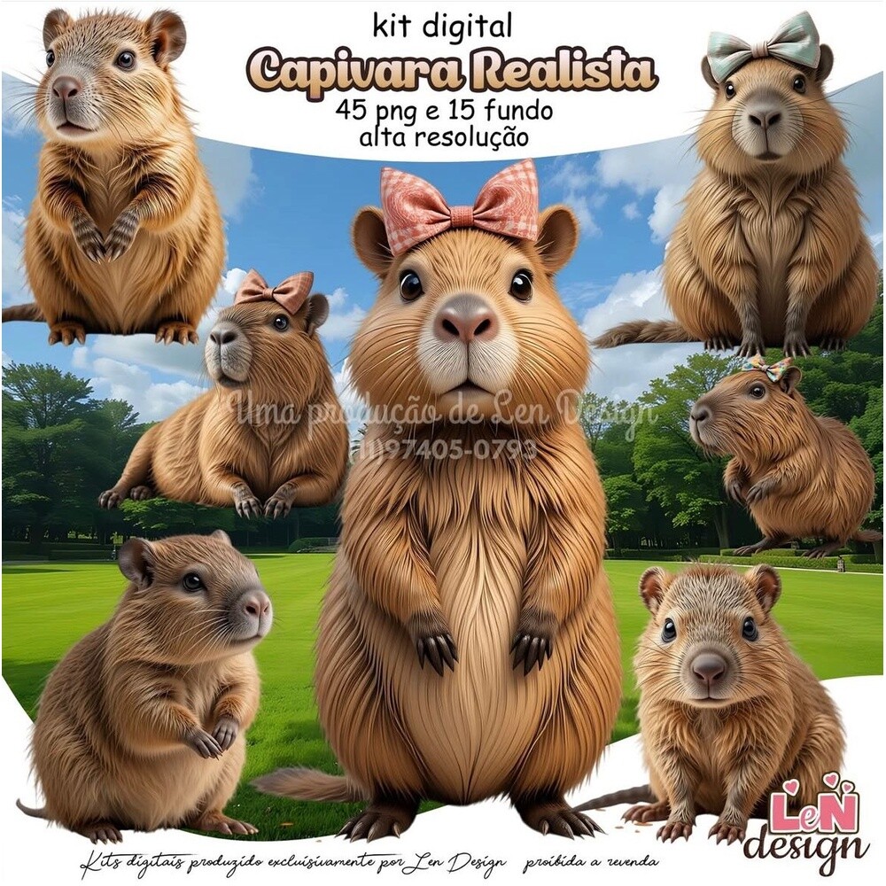 Kit Digital Papelaria Personalizada png Capivara Realista ( Drive