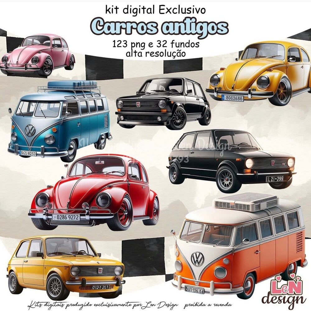 Kit Digital Papelaria Personalizada png Carros Antigos ( Drive da