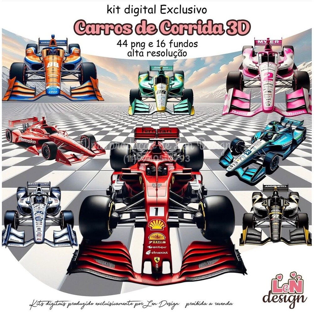 Kit Digital Papelaria Personalizada png Carros de Corrida 3D ( Dr