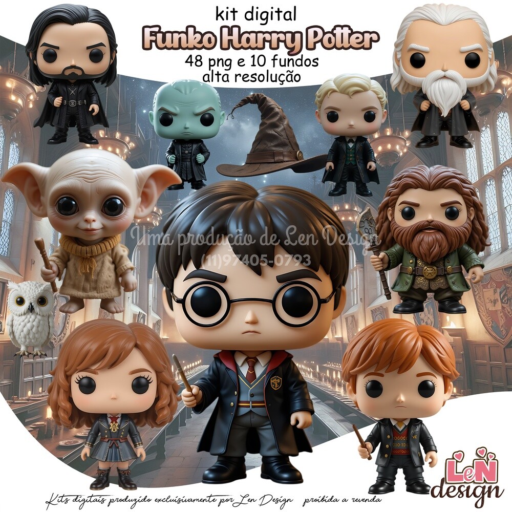 Kit Digital Papelaria Personalizada png Funko Harry Potter ( Driv