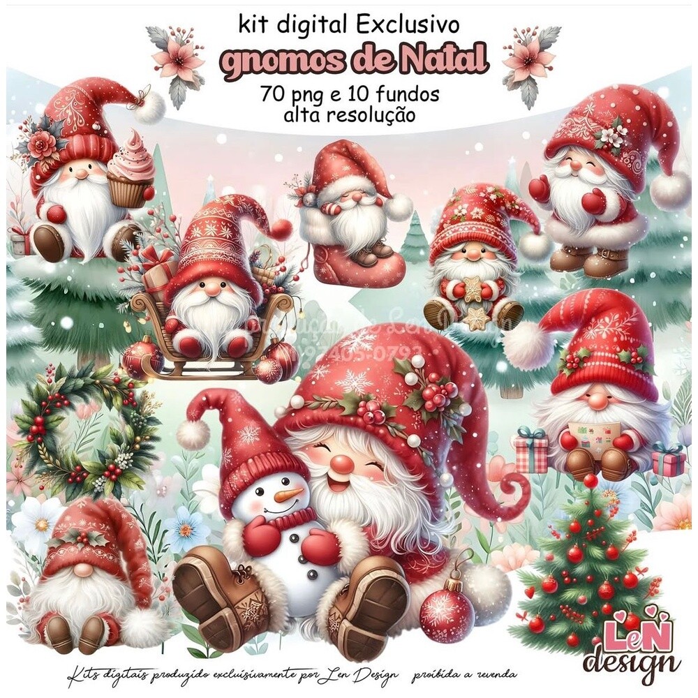Kit Digital Papelaria Personalizada png Gnomos de Natal ( Drive d