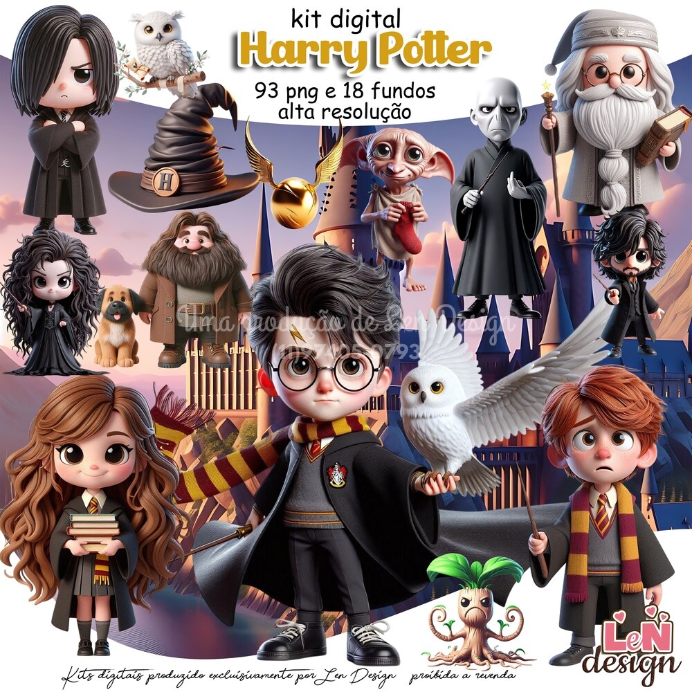 Kit Digital Papelaria Personalizada png Harry Potter ( Drive da A