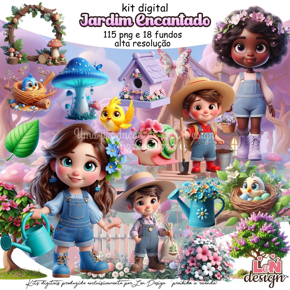 Kit Digital Papelaria Personalizada png Jardim Encantado ( Drive 