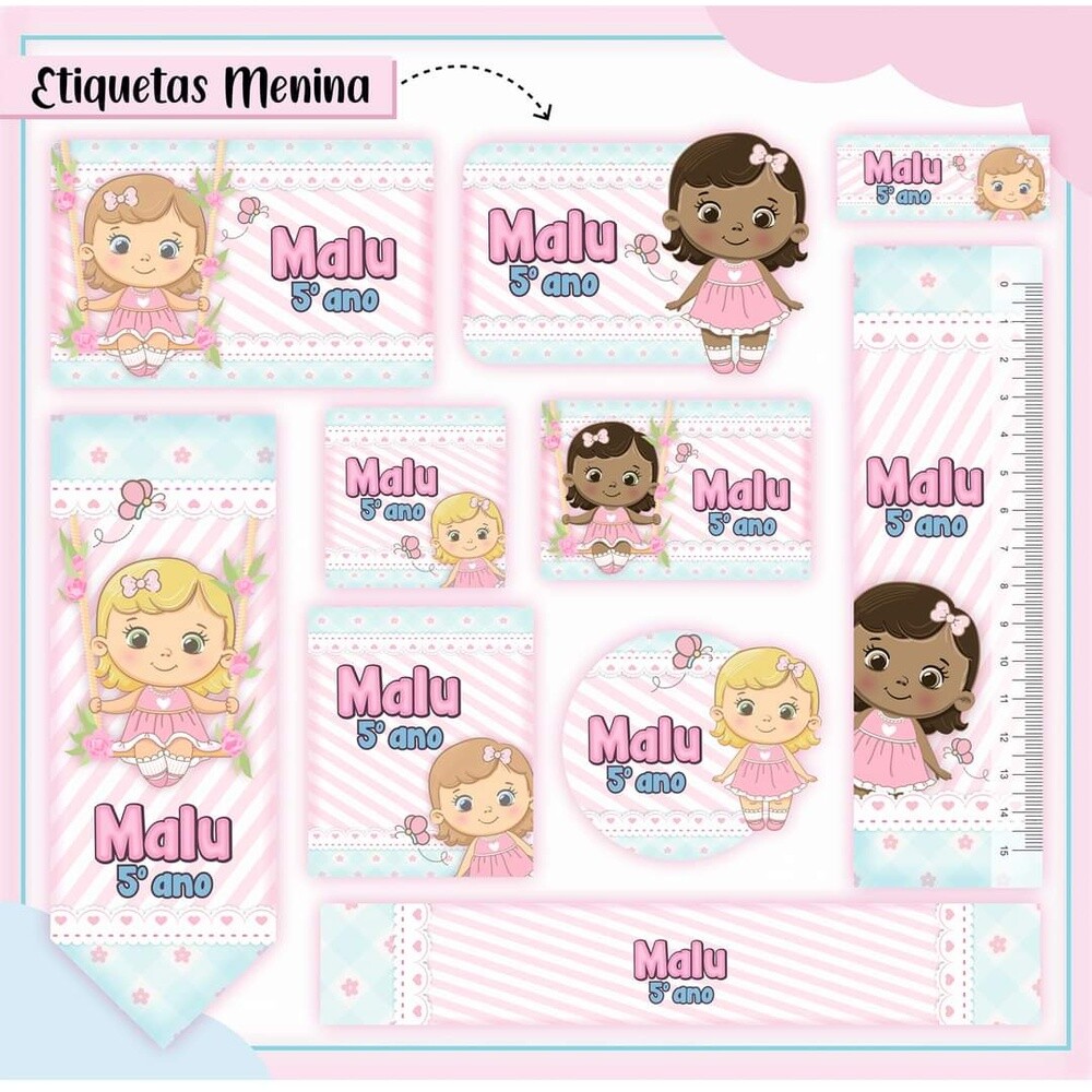 Kit Digital Etiqueta escolar para imprimir  Menina V4 EE