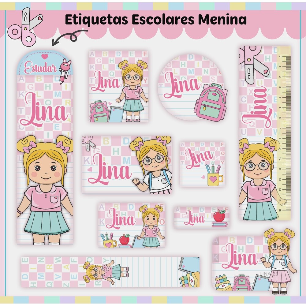 Kit Digital Etiqueta escolar para imprimir  Menina V6 EE