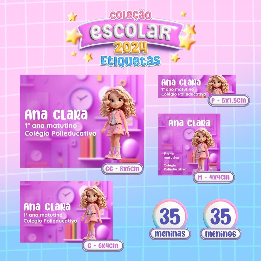 Kit Digital Etiqueta escolar para imprimir  Menina V7 EE
