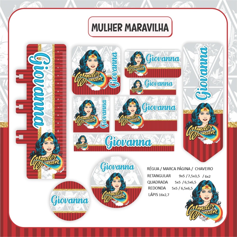 Kit Digital Etiqueta escolar para imprimir  Mulher Maravilha V5 E