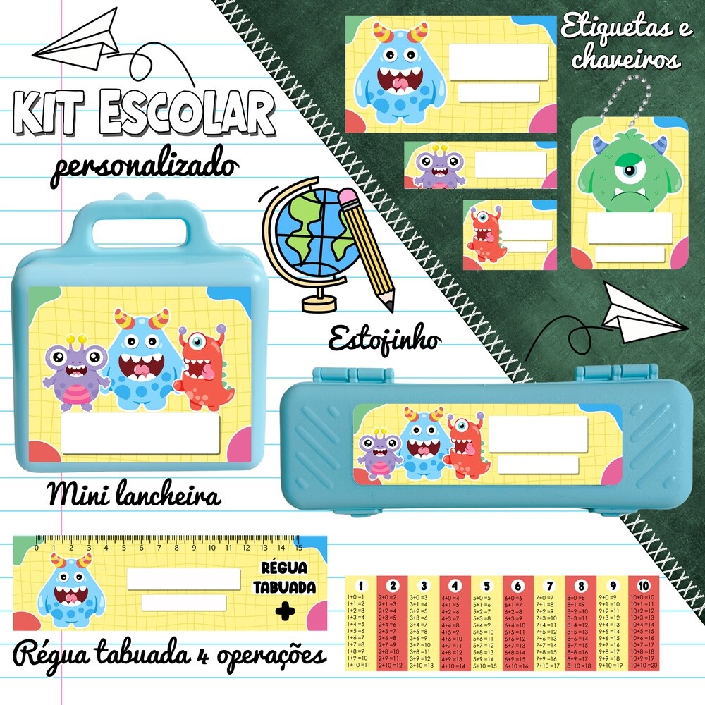 Kit Digital Etiqueta escolar para imprimir  Monstrinhos V2 EE