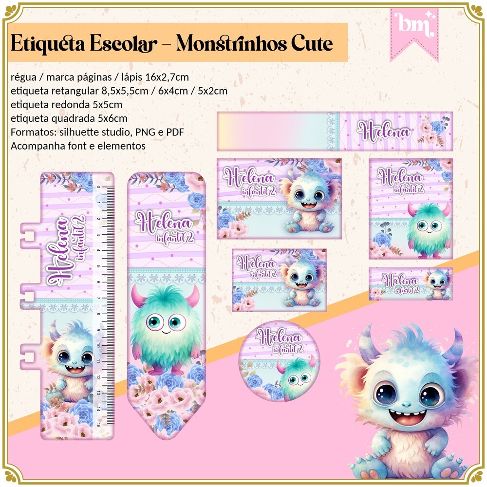 Kit Digital Etiqueta escolar para imprimir  Monstrinhos V3 EE