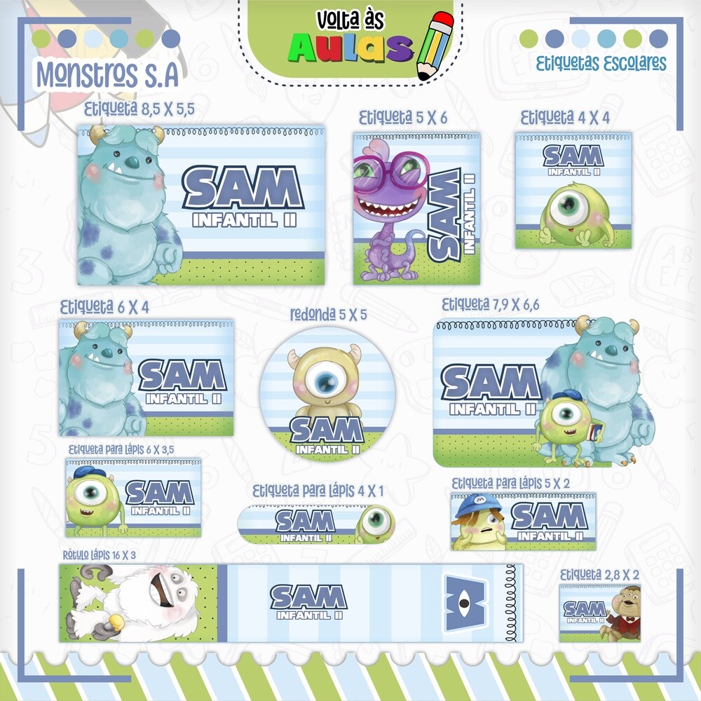 Monstros SA - Etiquetas escolares
