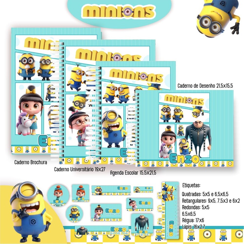 Kit Digital Etiqueta escolar para imprimir  Minions V2 EE