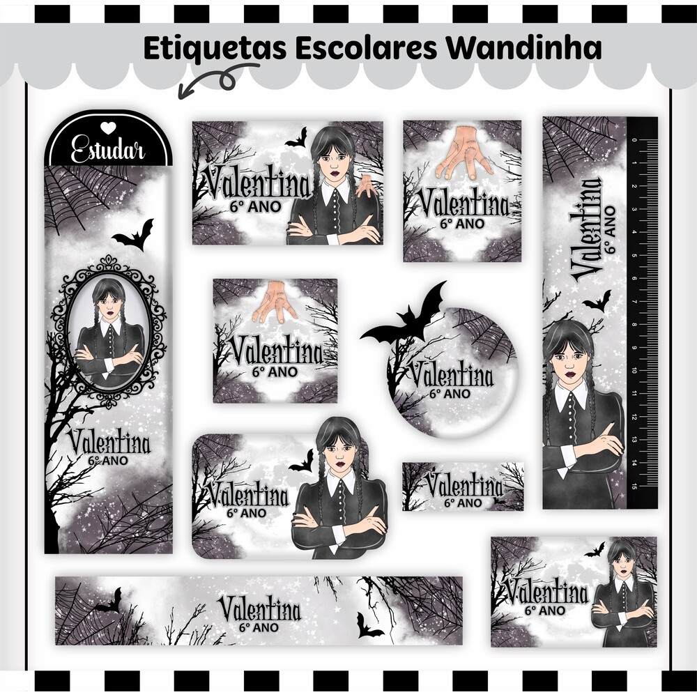 Kit Digital Etiqueta escolar para imprimir  Wandinha V1 EE