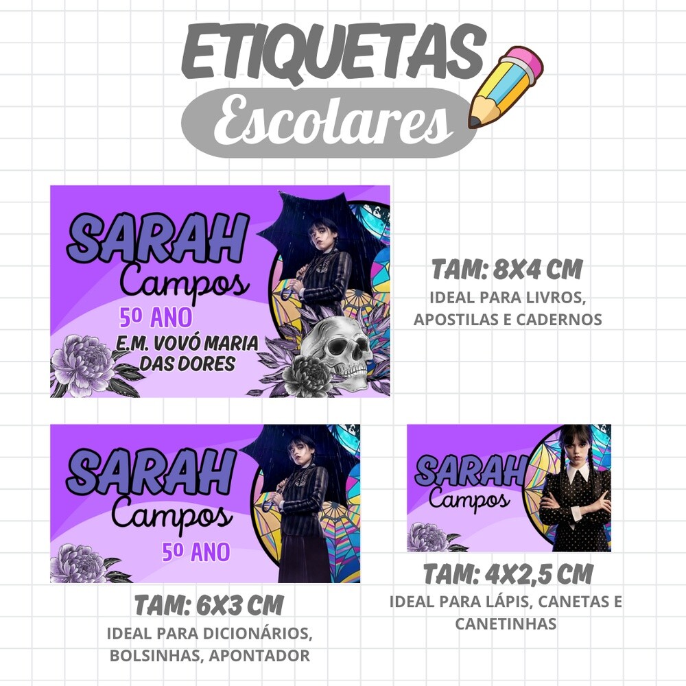Kit Digital Etiqueta escolar para imprimir  Wandinha V4 EE