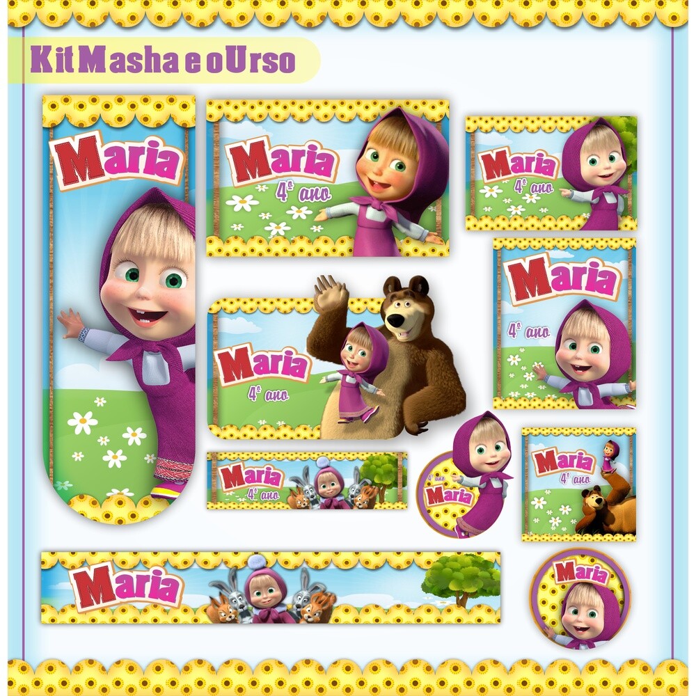 Kit Digital Etiqueta escolar para imprimir  Masha e o Urso EE V1