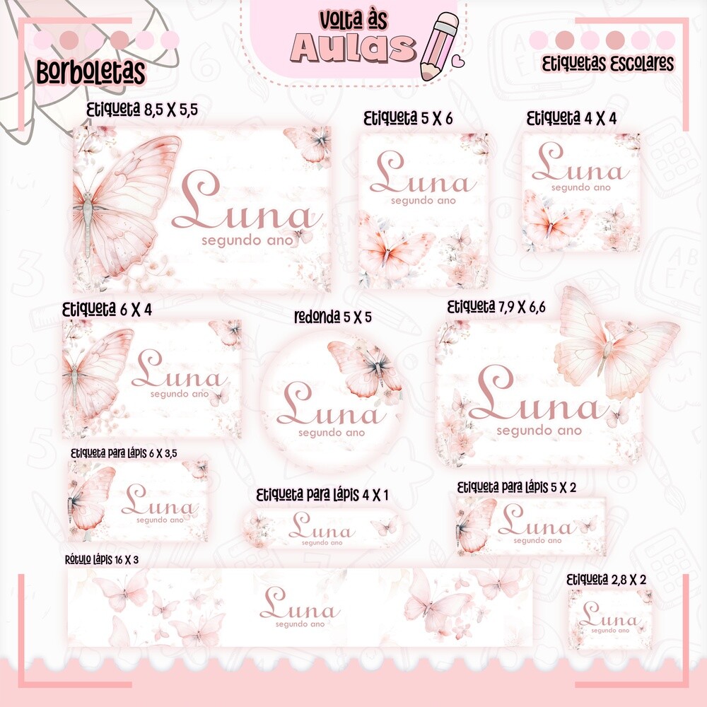 Kit Digital Etiqueta escolar para imprimir  Borboletass V12 EE