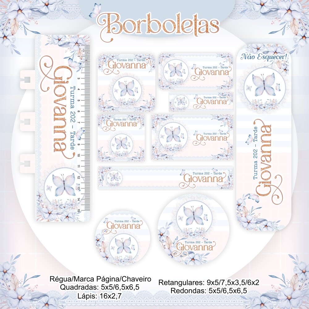 Kit Digital Etiqueta escolar para imprimir  Borboletass V14 EE