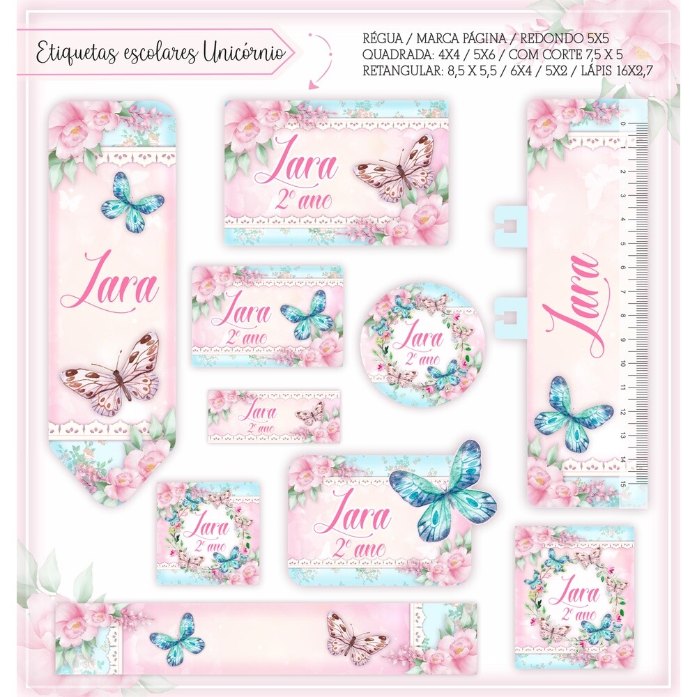 Kit Digital Etiqueta escolar para imprimir  Borboletass V7 EE