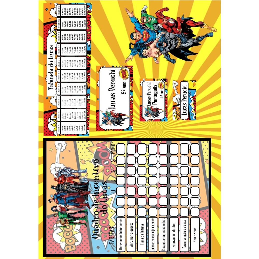 Kit Digital Etiqueta escolar para imprimir  Liga da Justiça V1