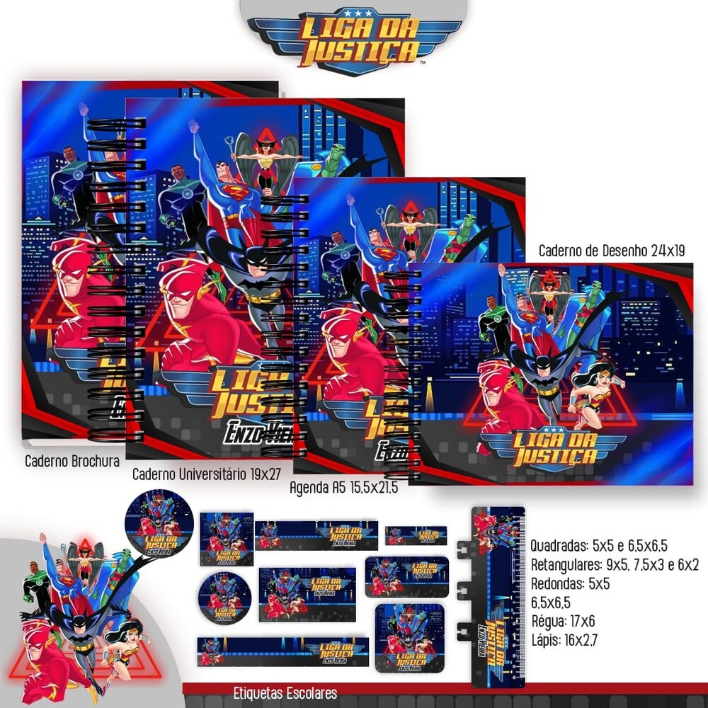 Kit Digital Etiqueta escolar para imprimir  Liga da Justiça V3 E