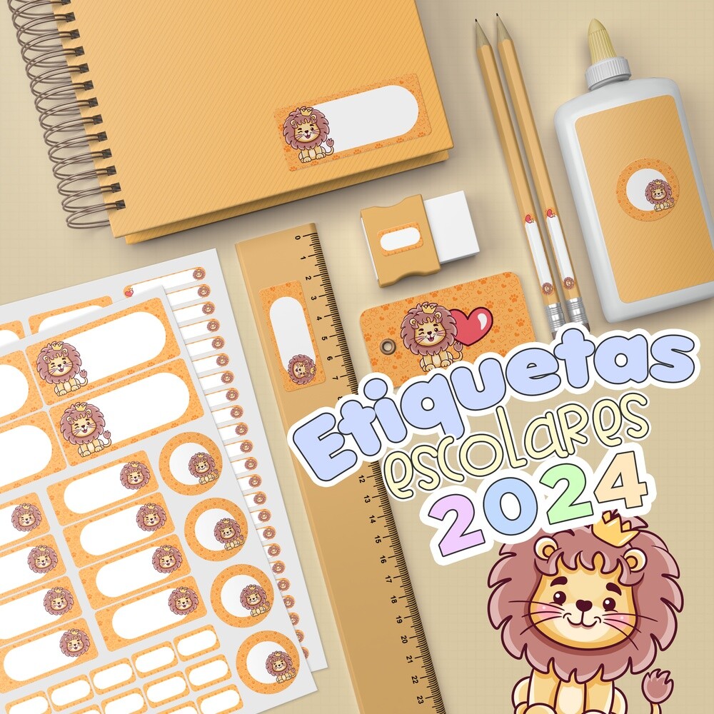 Kit Digital Etiqueta escolar para imprimir  Leão V2 EE