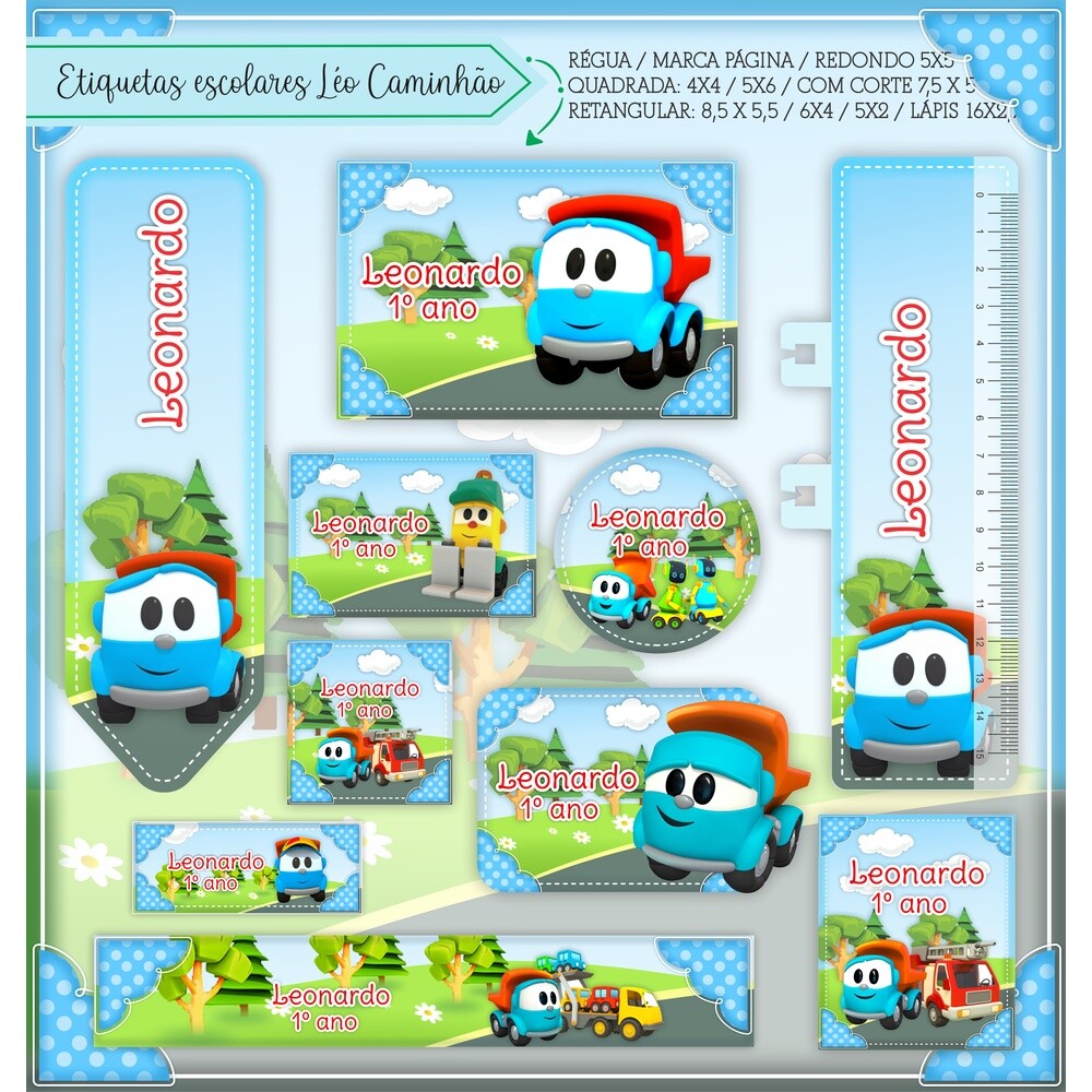 Kit Digital Etiqueta escolar para imprimir  Léo o Caminhão EE V