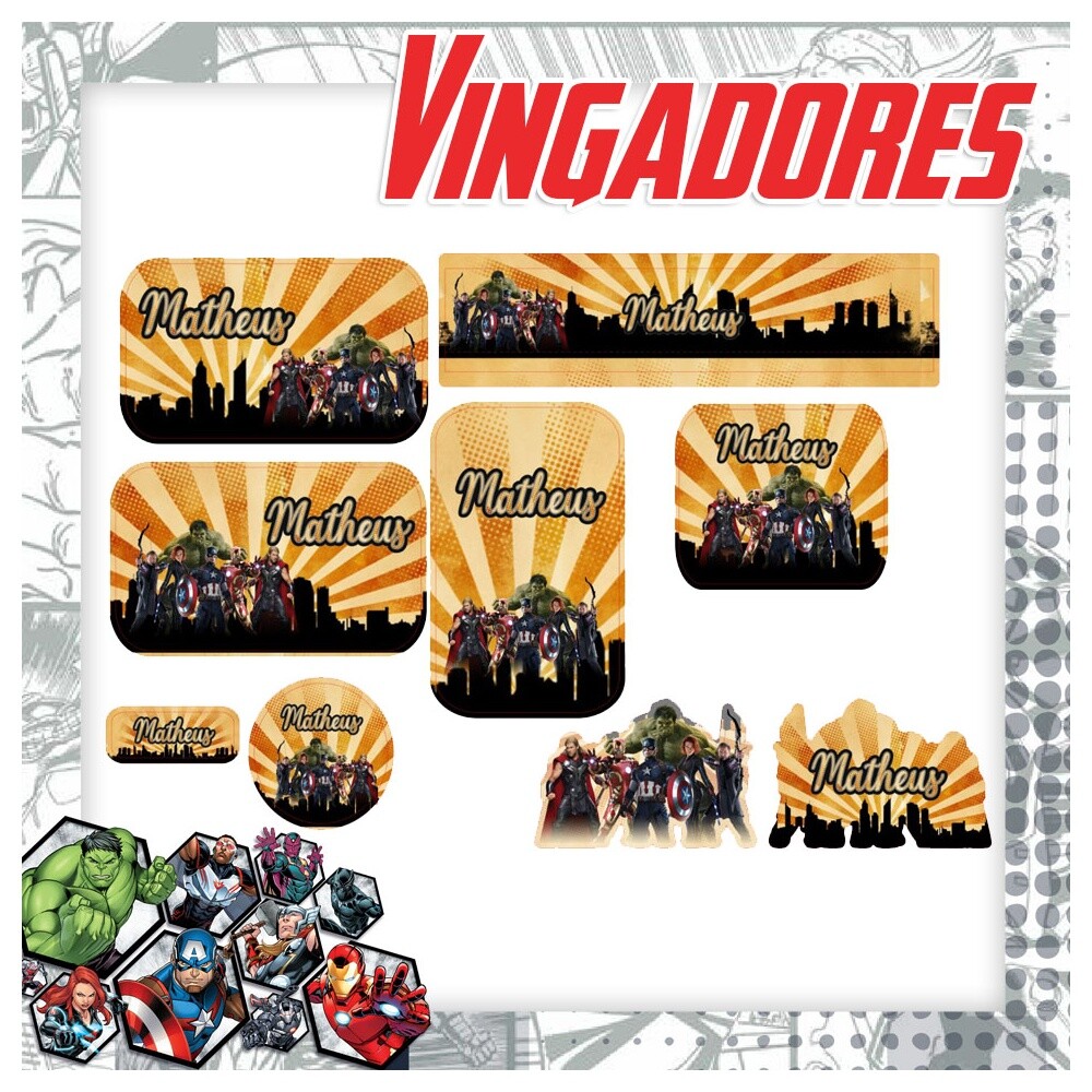 Kit Digital Etiqueta escolar para imprimir  Os vingadores V12 EE