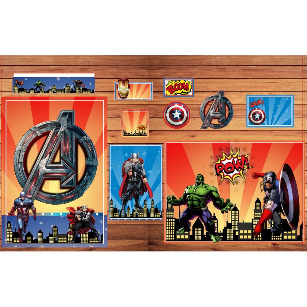 Kit Digital Etiqueta escolar para imprimir  Os vingadores V4 EE