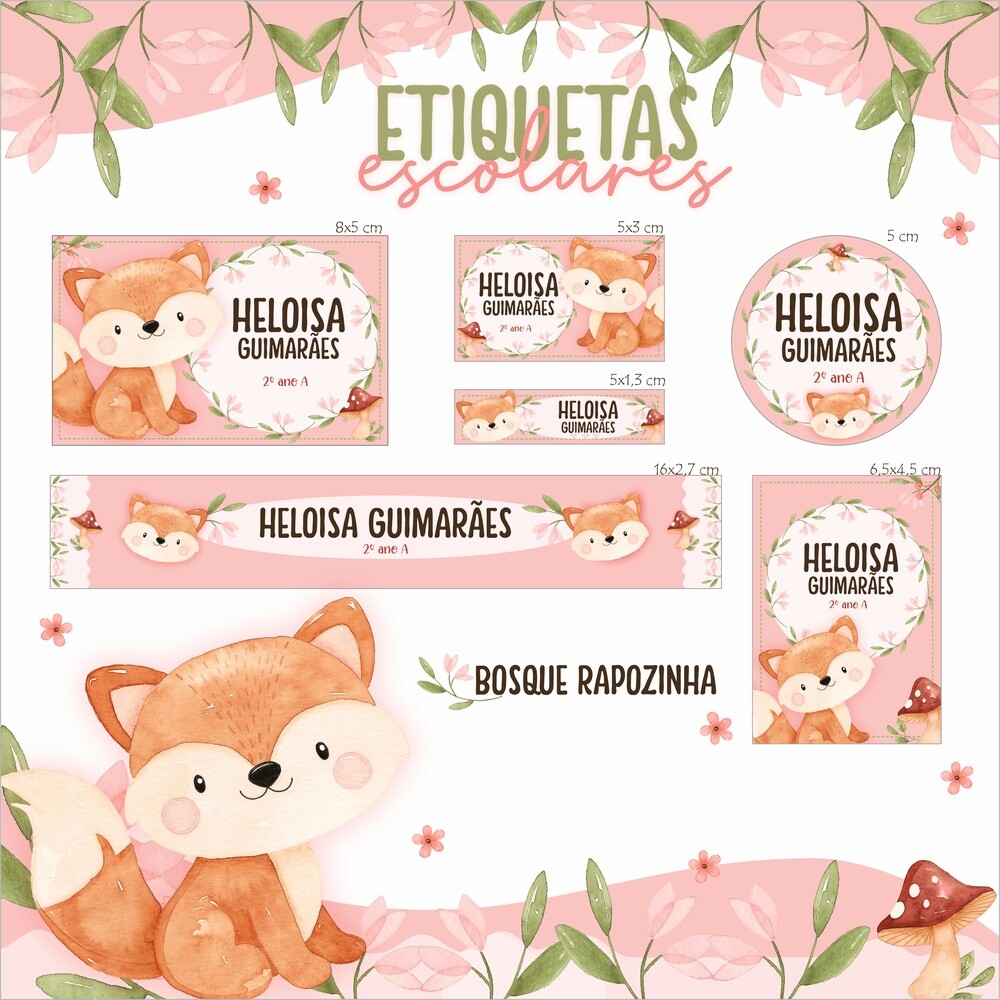 Kit Digital Etiqueta escolar para imprimir  Raposa EE V3