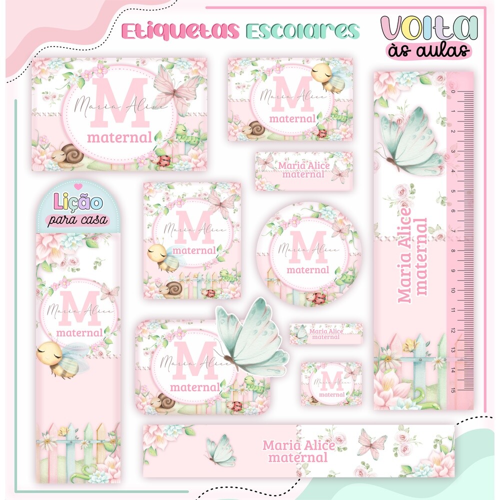 Kit Digital Etiqueta escolar para imprimir  Jardim V6 EE