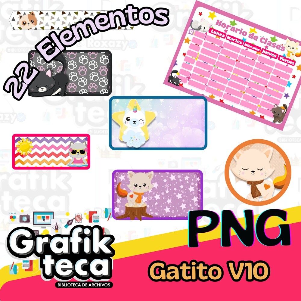 Kit Digital Etiqueta escolar para imprimir  Gatinhos V10 EE