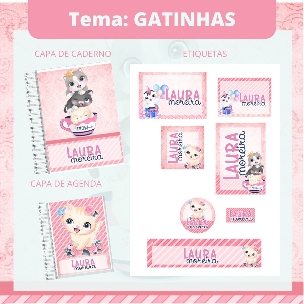 Kit Digital Etiqueta escolar para imprimir  Gatinhos V2 EE