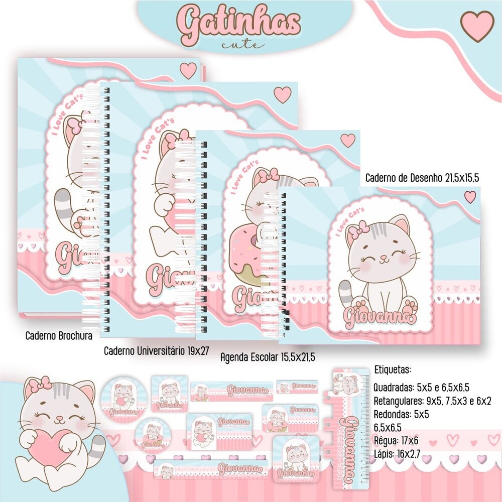 Kit Digital Etiqueta escolar para imprimir  Gatinhos V4 EE