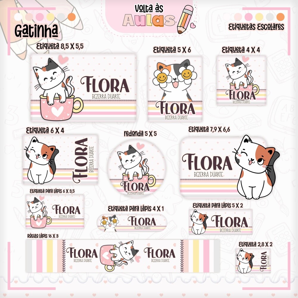 Kit Digital Etiqueta escolar para imprimir  Gatinhos V5 EE