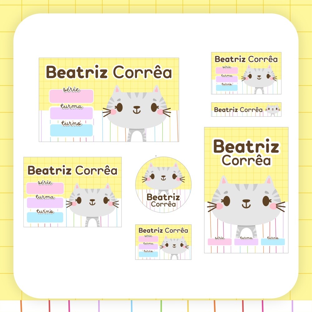 Kit Digital Etiqueta escolar para imprimir  Gatinhos V7 EE