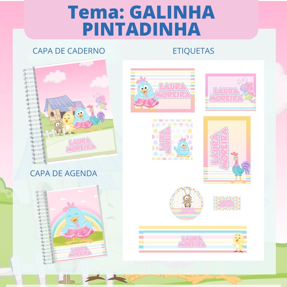 Kit Digital Etiqueta escolar para imprimir Galinha Pintadinha V4 