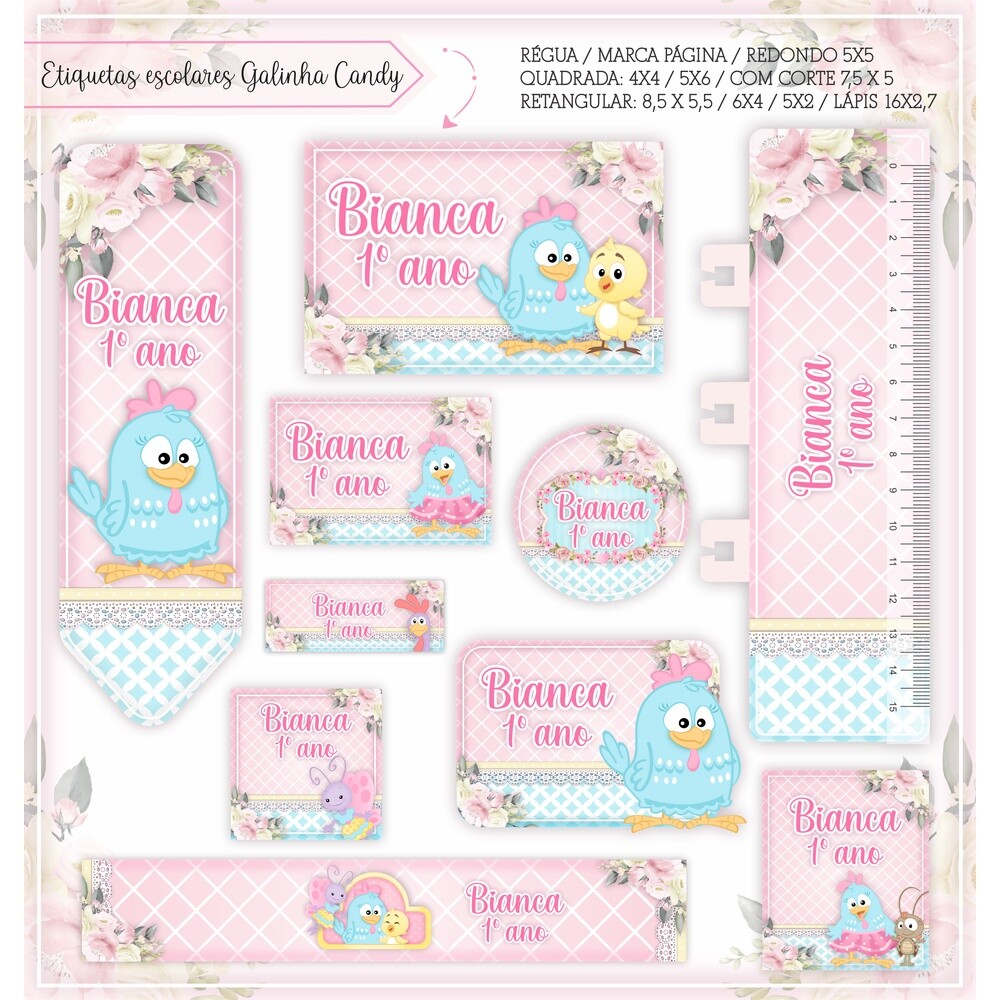 Kit Digital Etiqueta escolar para imprimir Galinha Pintadinha V5 
