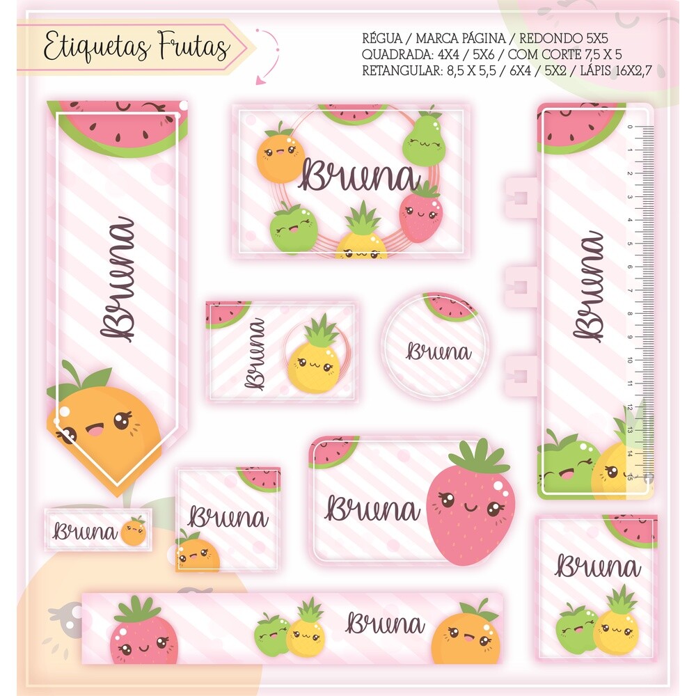 Kit Digital Etiqueta escolar para imprimir V1 Frutas