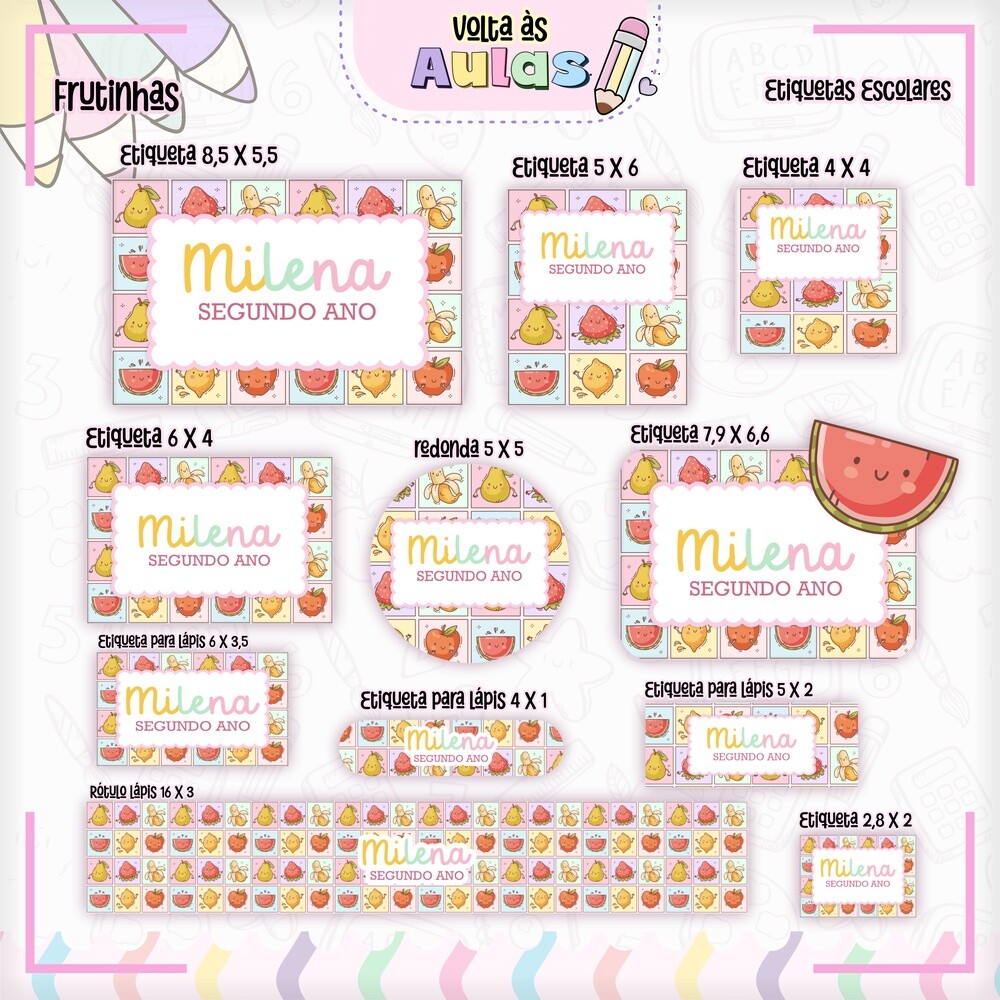 Kit Digital Etiqueta escolar para imprimir V2 Frutas