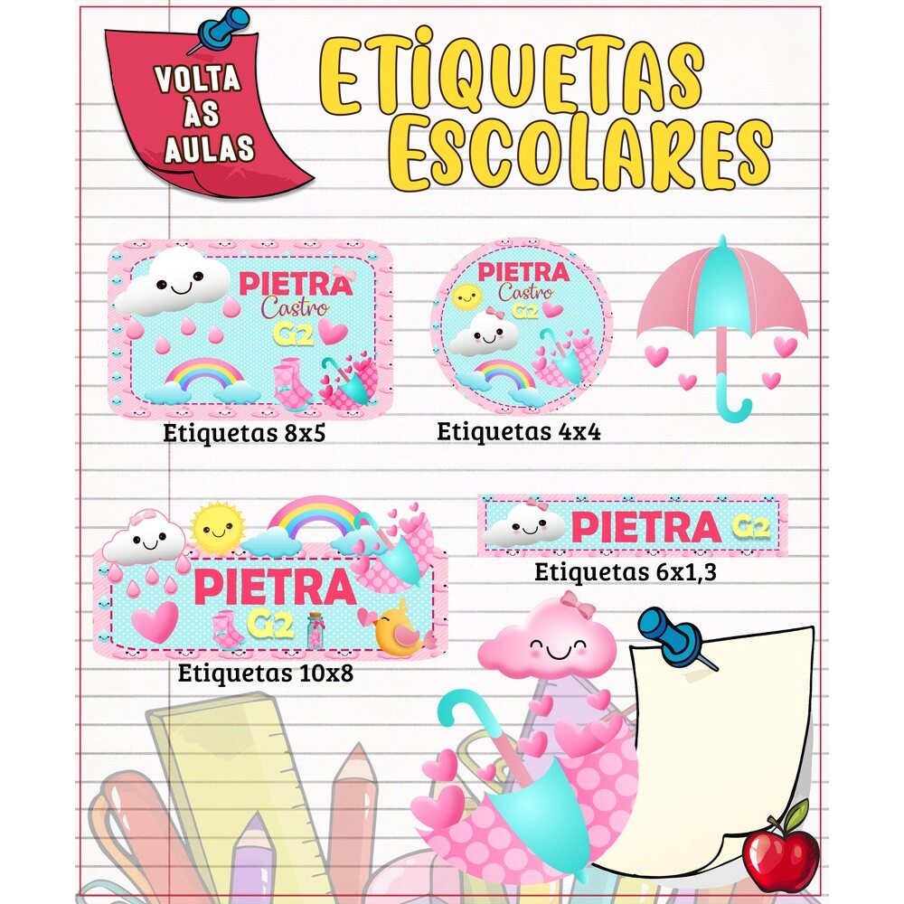 Kit Digital Etiqueta escolar para imprimir  Chuva de Amor V2 EE