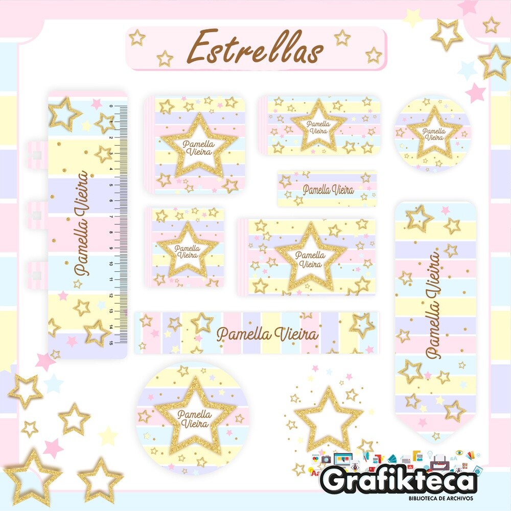 Kit Digital Etiqueta escolar para imprimir  EE Estrelas