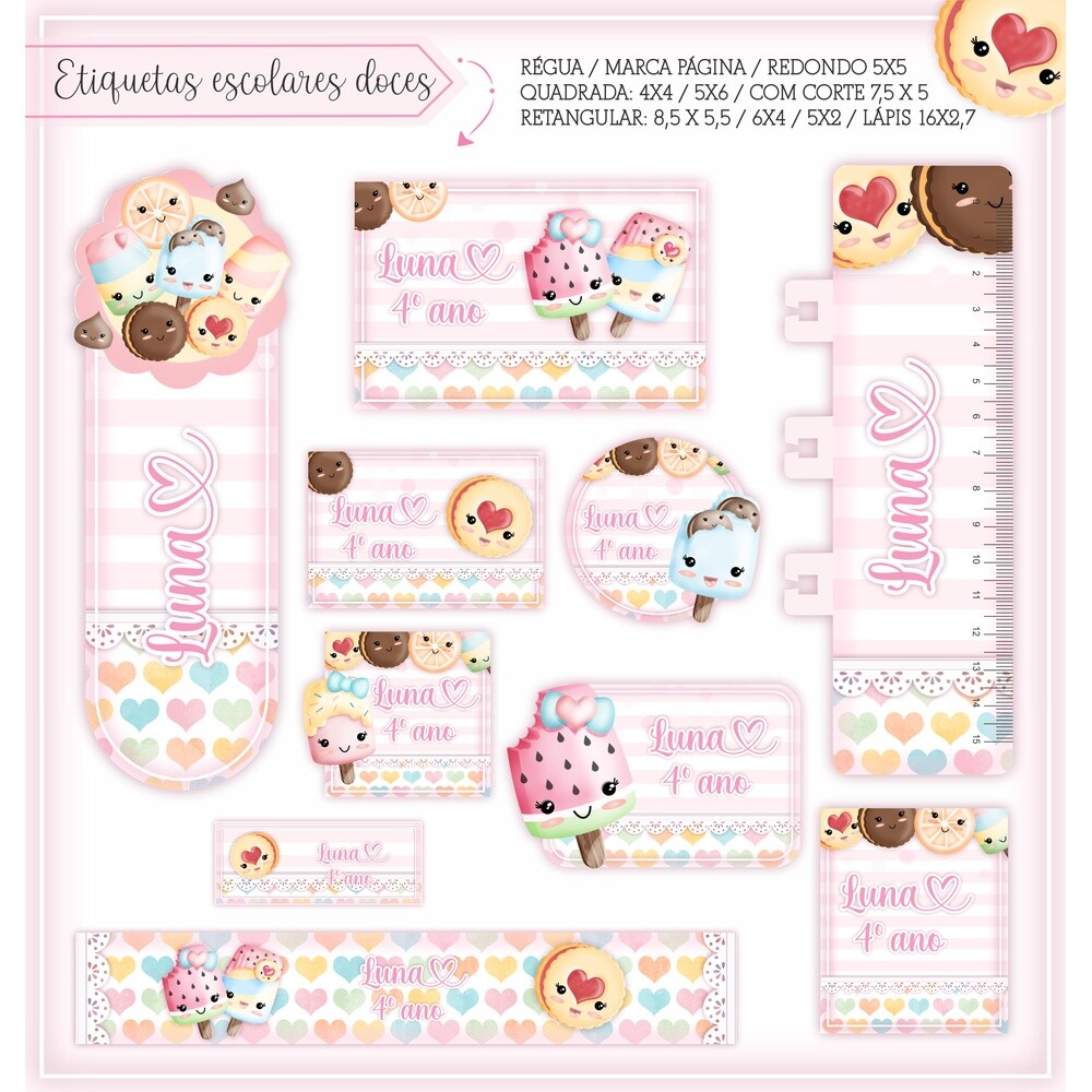 Kit Digital Etiqueta escolar para imprimir  V1 Donuts