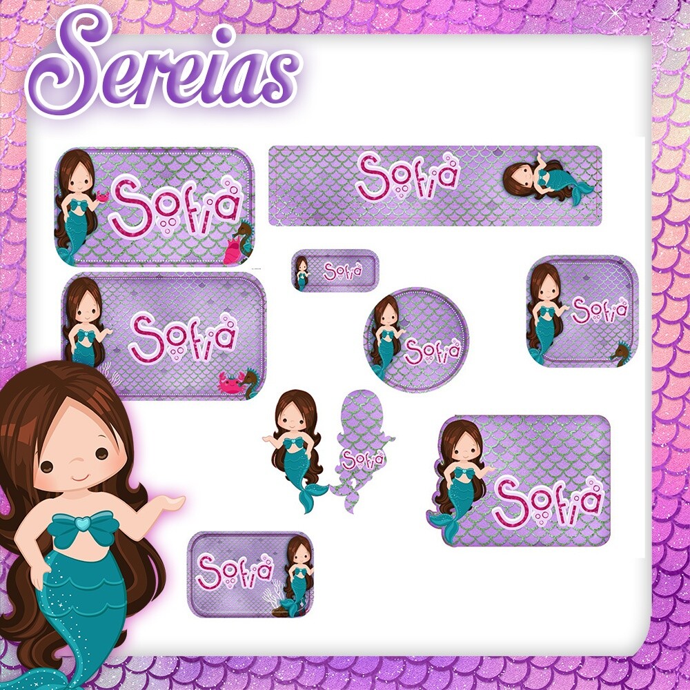 Kit Digital Etiqueta escolar para imprimir Sereia EE v16