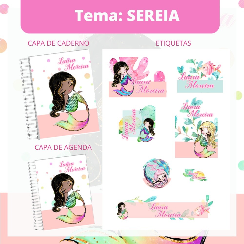 Kit Digital Etiqueta escolar para imprimir Sereia EE v6