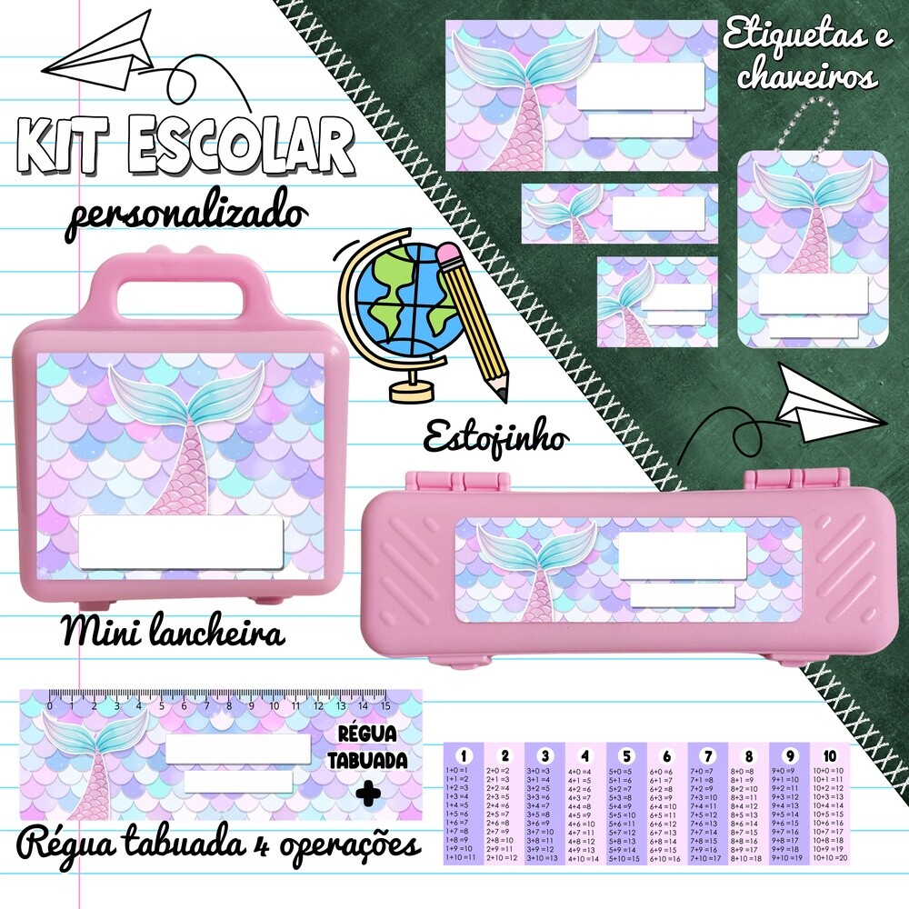 Kit Digital Etiqueta escolar para imprimir Sereia EE v8