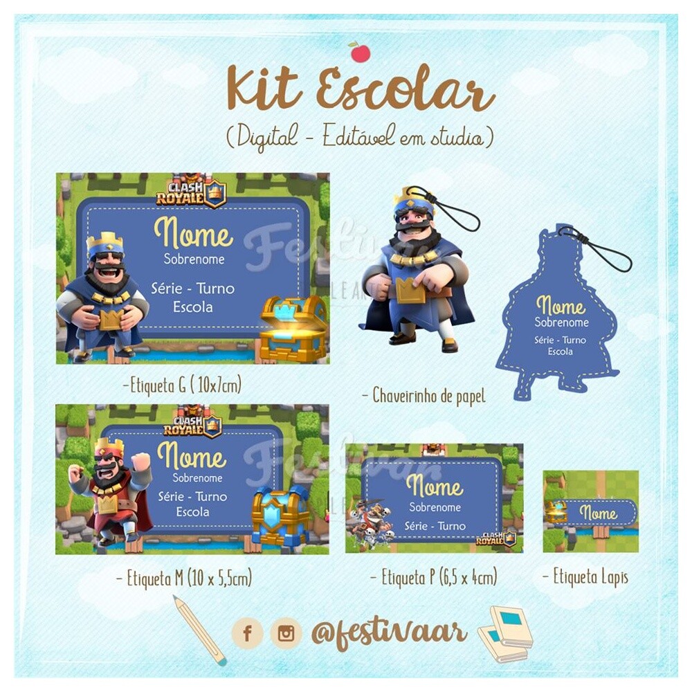 Kit Digital Etiqueta escolar para imprimir Clash Royale V1 EE