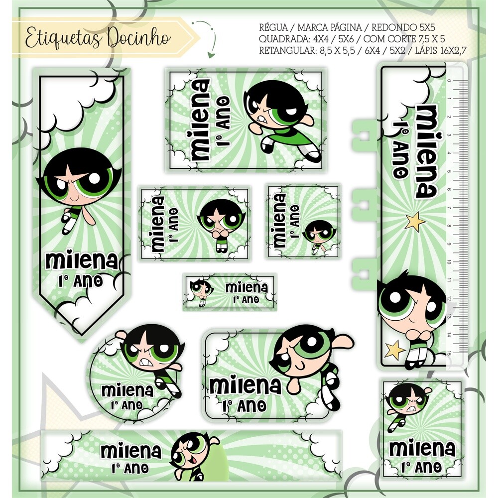 Kit Digital Etiqueta escolar para imprimir Meninas Superpoderosas