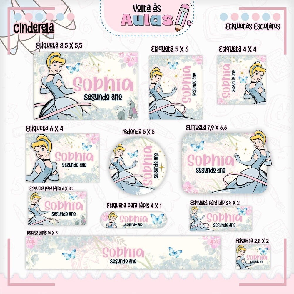 Kit Digital Etiqueta escolar para imprimir  V3 EE Cinderela