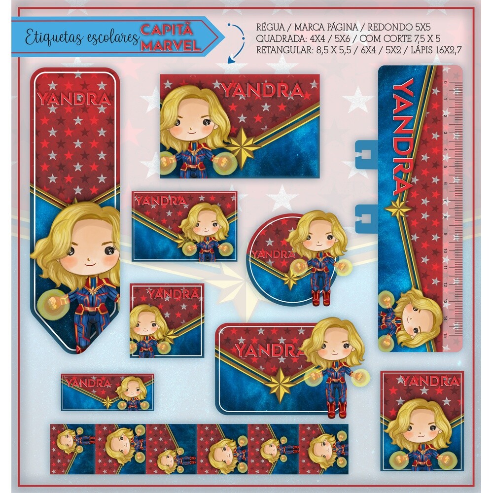 Kit Digital Etiqueta escolar para imprimir V1Capitão Marvel
