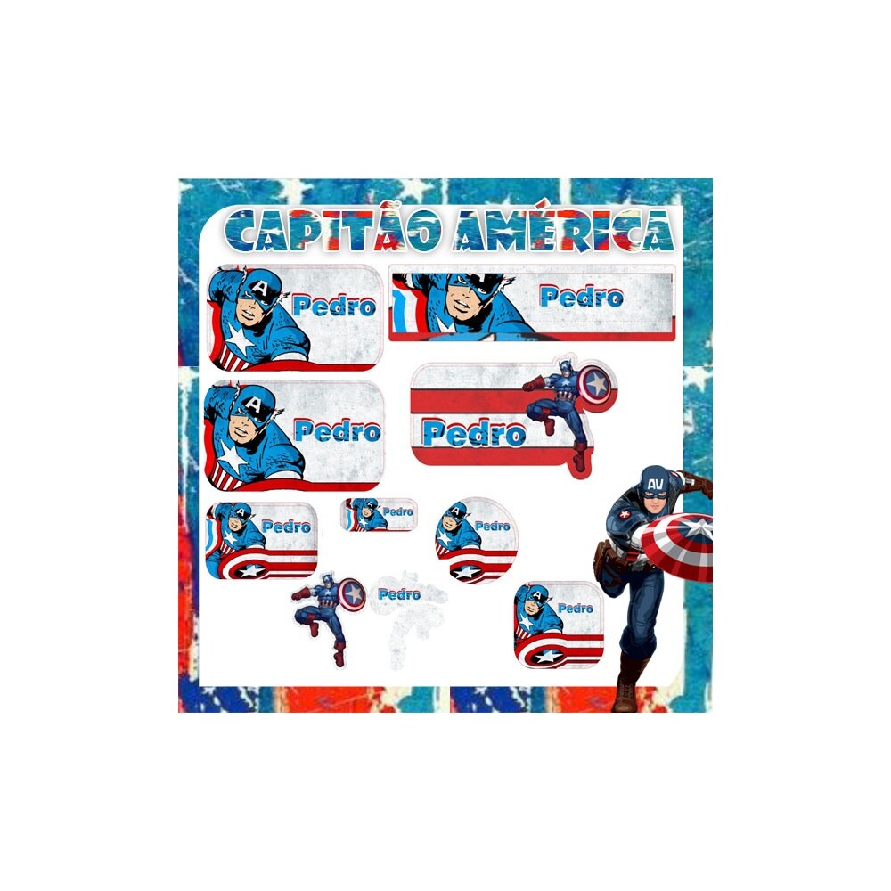 Kit Digital Etiqueta escolar para imprimir V2 EECapitão América