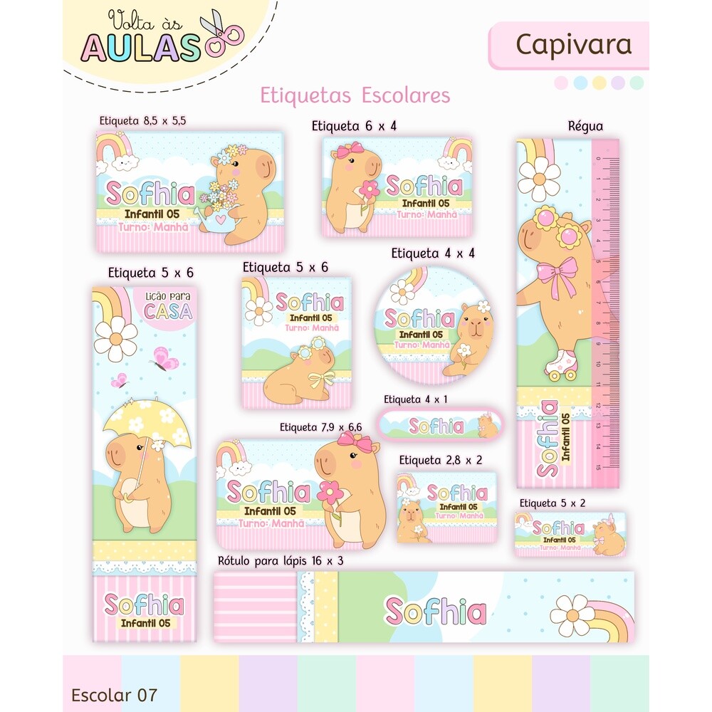 Kit Digital etiqueta escolar 03-CAPIVARA para imprimir